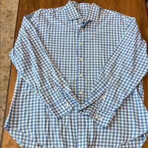 J. McLaughlin Blue and White Checkered Men's Shirt